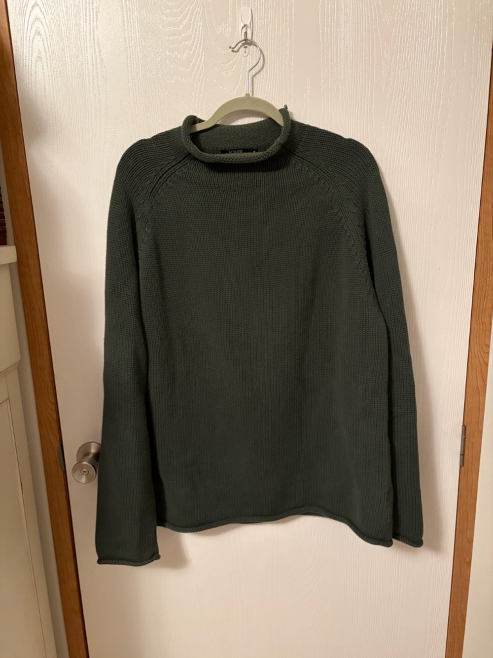 Vintage 90s J.Crew Rollneck Sweater Men’s SZ XL Green 100% Cotton Chunky Knit